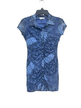 Birch and Stone Blue Mesh Bodycon Dress Ruched Going Out Party Night Dress y2k